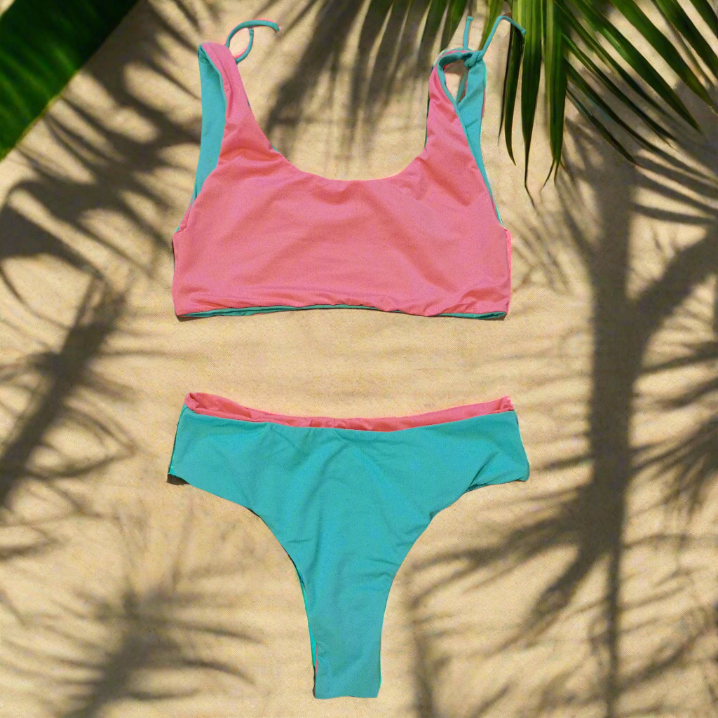 Reversible Handmade Bikini (Coral and Teal)