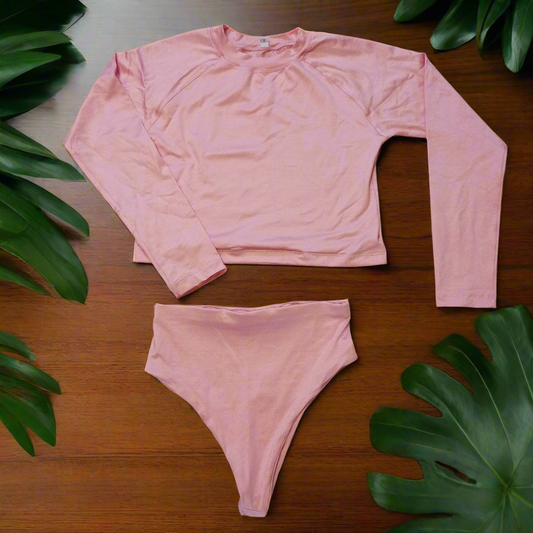 2 Piece Long Sleeve Surf Suit (Baby Pink)