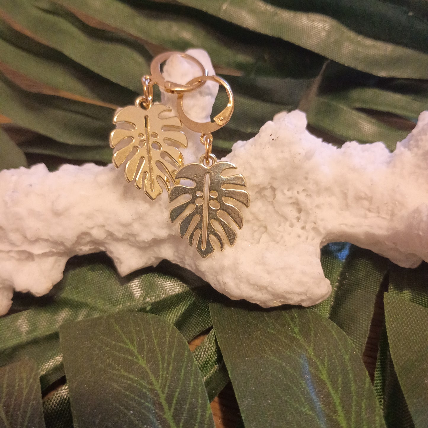Stainless Steel Monstera Huggie Style Earrings